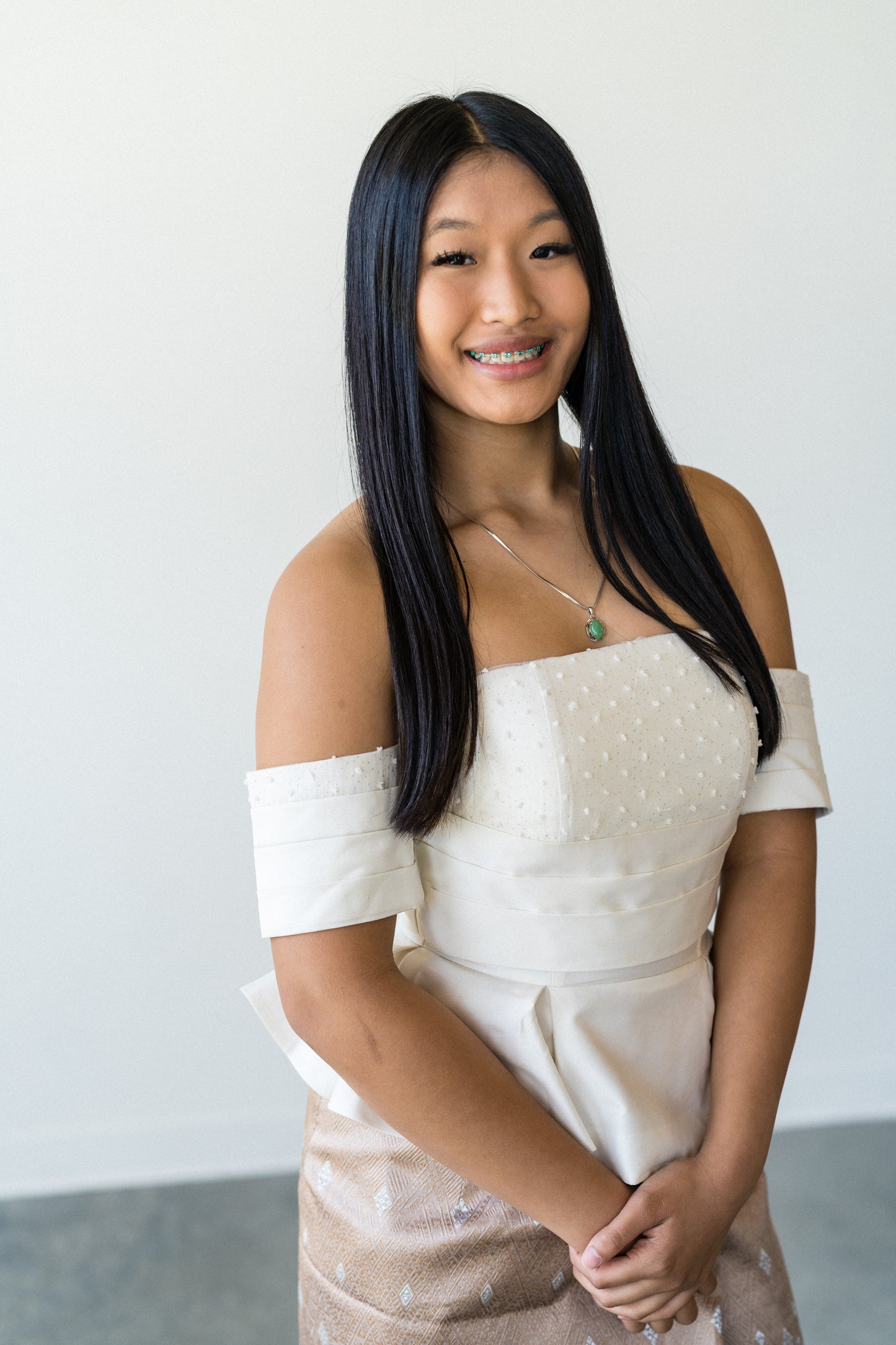 Off-Shoulder Peplum Tops – Modern Lao Style (White)