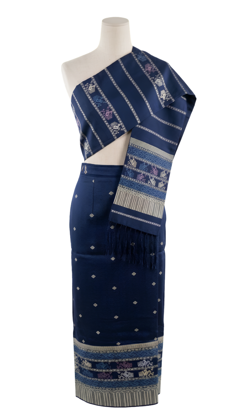 Twilight Blue – Traditional Lao Sinh & Pha Biang Set