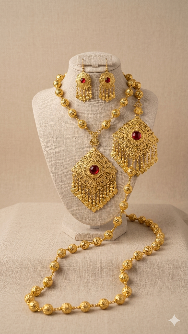 Red Gem - 3pc Lao Costume Jewelry Set