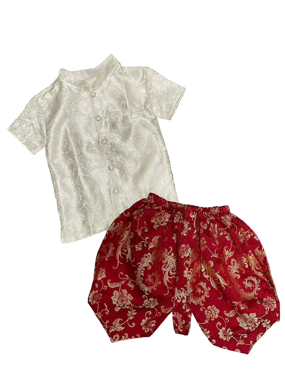 Traditional Lao Boys 2pc Set White Red Floral