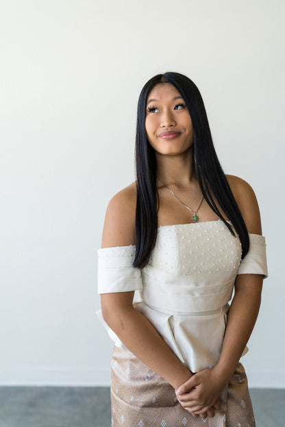 Off-Shoulder Peplum Tops – Modern Lao Style (White)