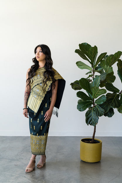 Traditional Sinh + Pha Biang Set (Black/Dark Green Tone)