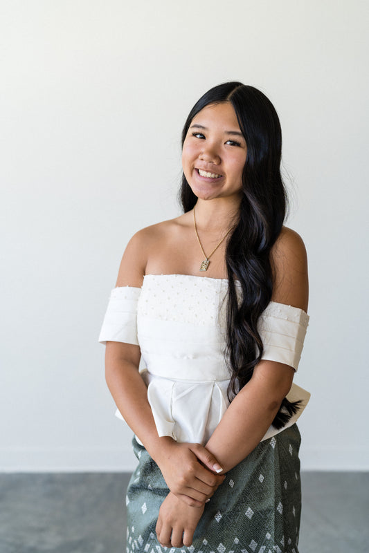 Off-Shoulder Peplum Tops – Modern Lao Style (White)