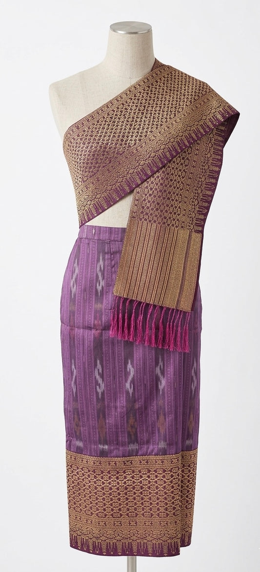 XXS - 26” Purple Southern Lao Style – Traditional Lao Sinh & Pha Biang Set