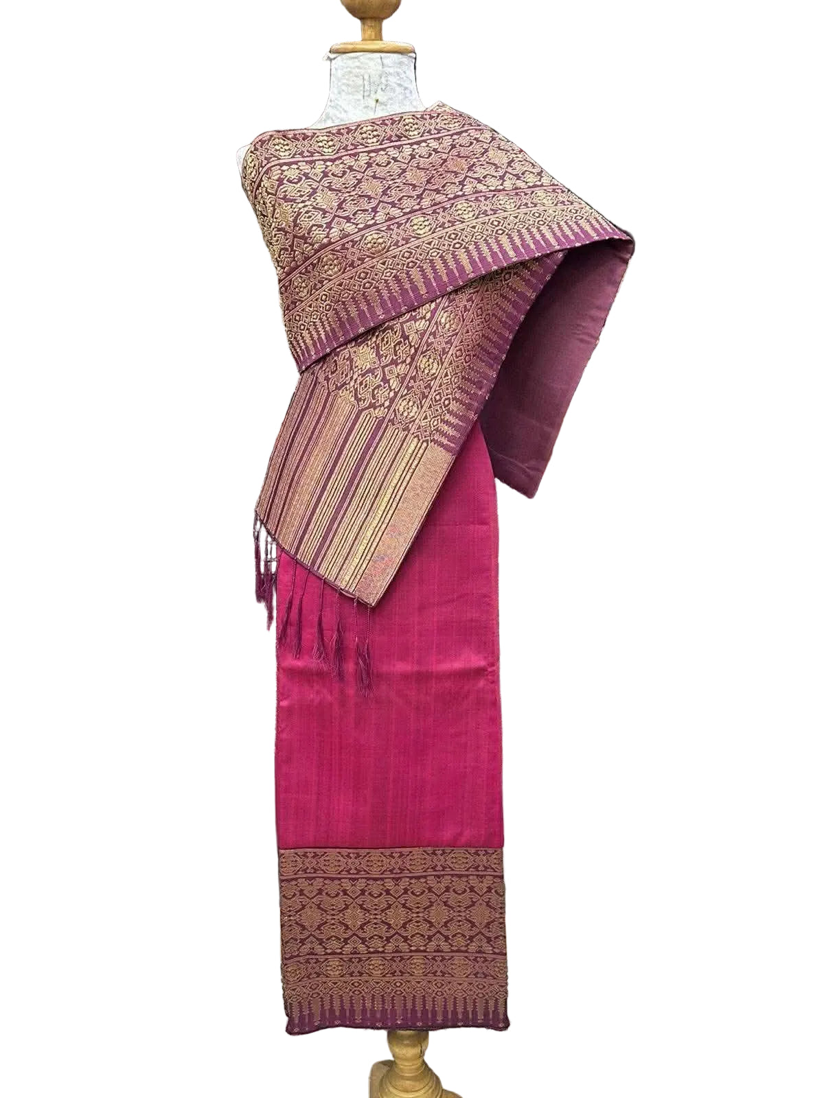 XL - 36” Fuschia – Traditional Lao Sinh & Pha Biang Set