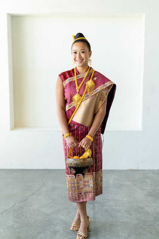 Crimson Ruby – Traditional Lao Sinh & Pha Biang Set