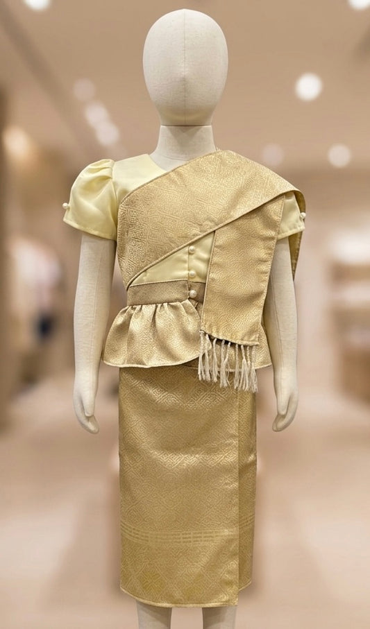 SZ 2 Champagne Lao Girls Set (Top, Sinh + Pha Biang)