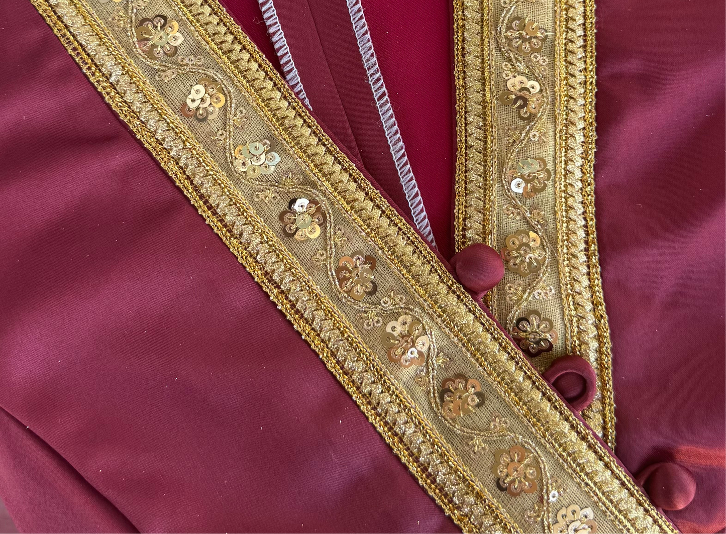 Traditional Lao Blouse with Golden Trim (Maroon)