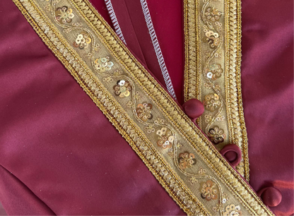 Traditional Lao Blouse with Golden Trim (Maroon)