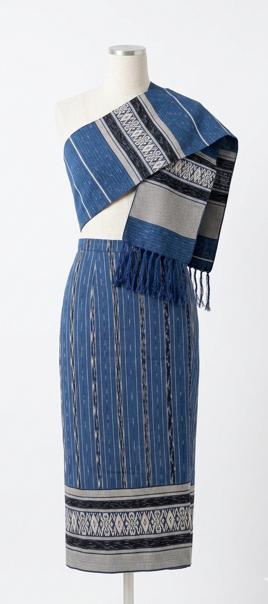 S - 30” Blue Cotton Lao Sinh & Pha Biang Set