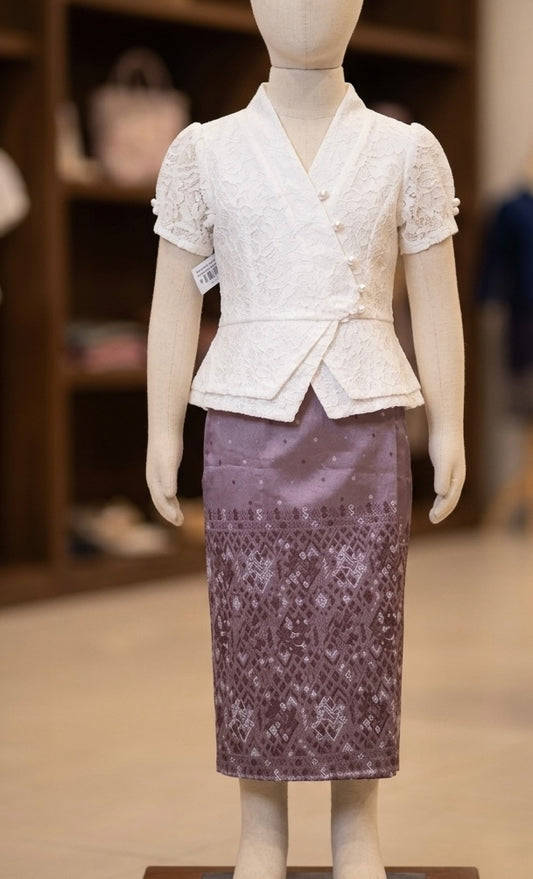 SZ 5 Purple Lace Lao Girls Set (Top + Sinh)