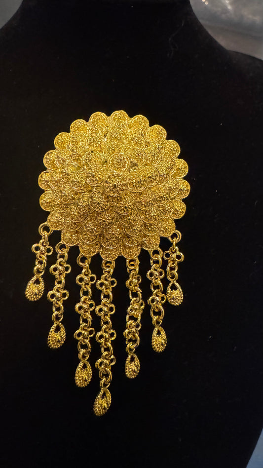 Lao Style Brooch - Gold Flower Bloom Dangle