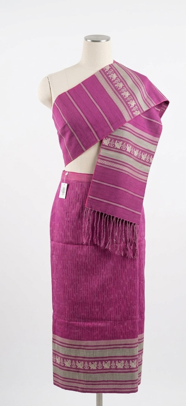 S - 30” Magenta Cotton – Traditional Lao Sinh & Pha Biang Set