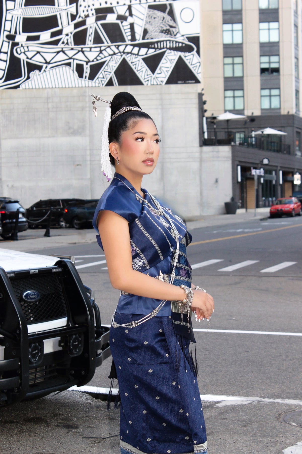 Twilight Blue – Traditional Lao Sinh & Pha Biang Set