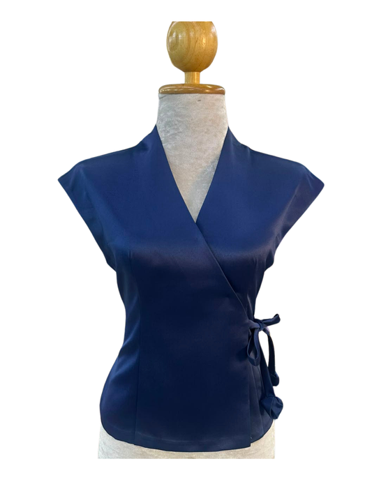 Sleeveless Lao Style Wrap Top - Midnight Sapphire