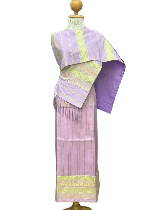 1 - 40” Periwinkle Stripe – Traditional Lao Sinh & Pha Biang Set