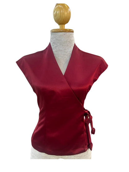 Sleeveless Lao Style Wrap Top - Ruby Crimson
