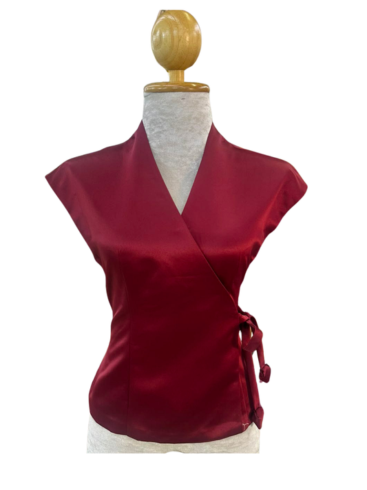 Sleeveless Lao Style Wrap Top - Ruby Crimson