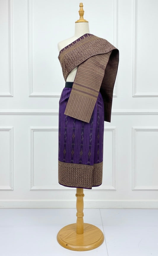 XXS - 26” Violet Stripe – Traditional Lao Sinh & Pha Biang Set