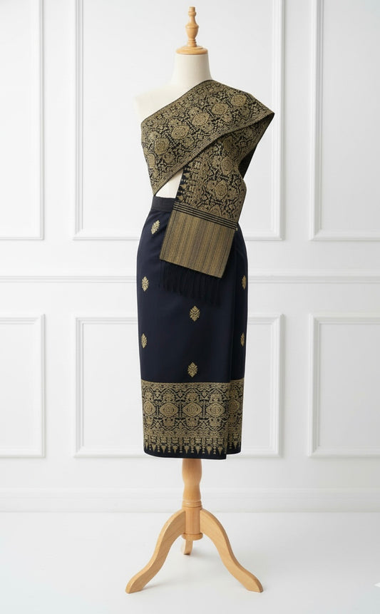 M-32” Black Gold – Traditional Lao Sinh & Pha Biang Set