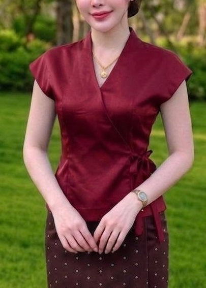Sleeveless Lao Style Wrap Top - Ruby Crimson