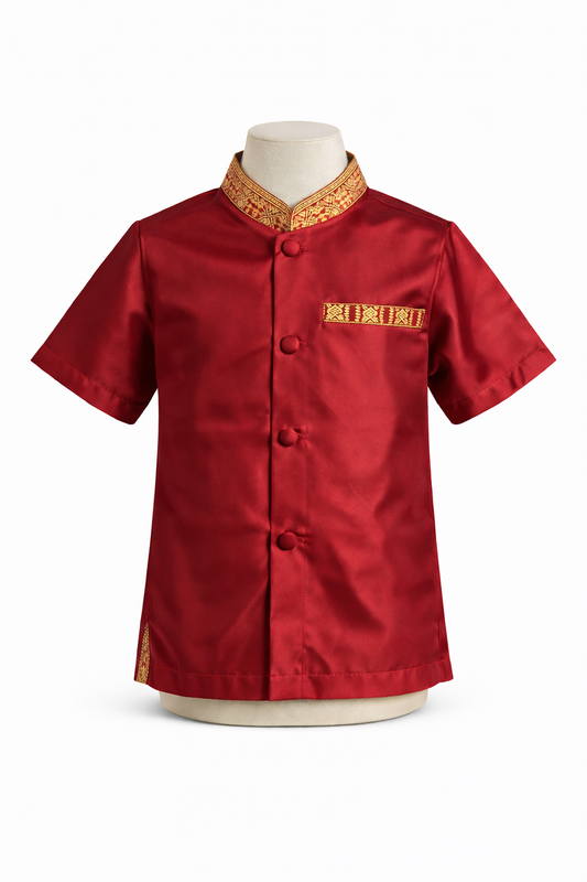 Boys Lao Style Shirt Red/Gold