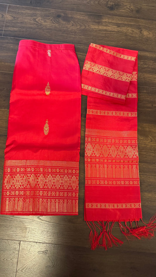 Traditional Sinh + Pha Biang Set (Bright Fire Red)