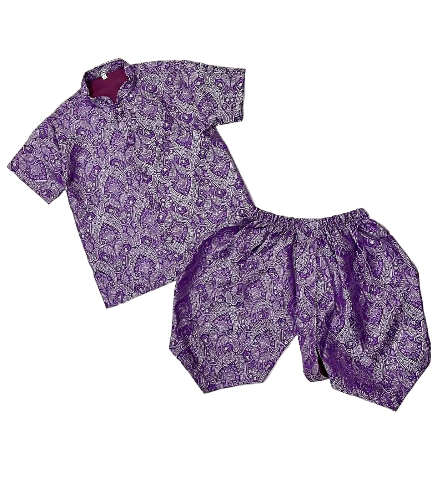 Traditional Lao Boys 2pc Set Purple Paisley
