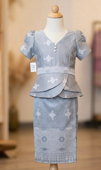 SZ 3 Ice Blue Lao Girls Set (Top + Sinh)