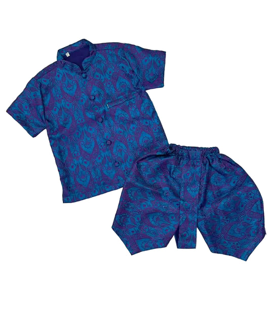 Traditional Lao Boys 2pc Set Blue Paisley