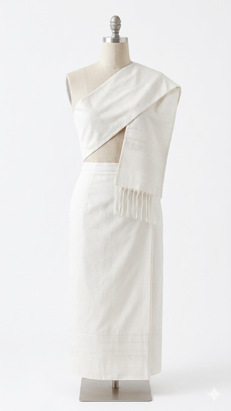 White on White – Traditional Lao Sinh & Pha Biang Set