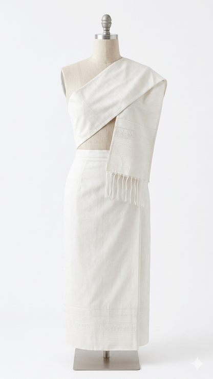 White on White – Traditional Lao Sinh & Pha Biang Set