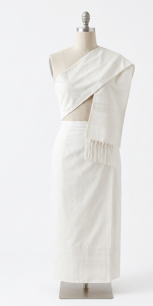 White on White – Traditional Lao Sinh & Pha Biang Set