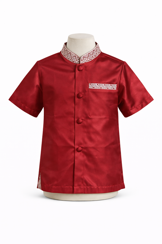 Boys Lao Style Shirt Red/Silver