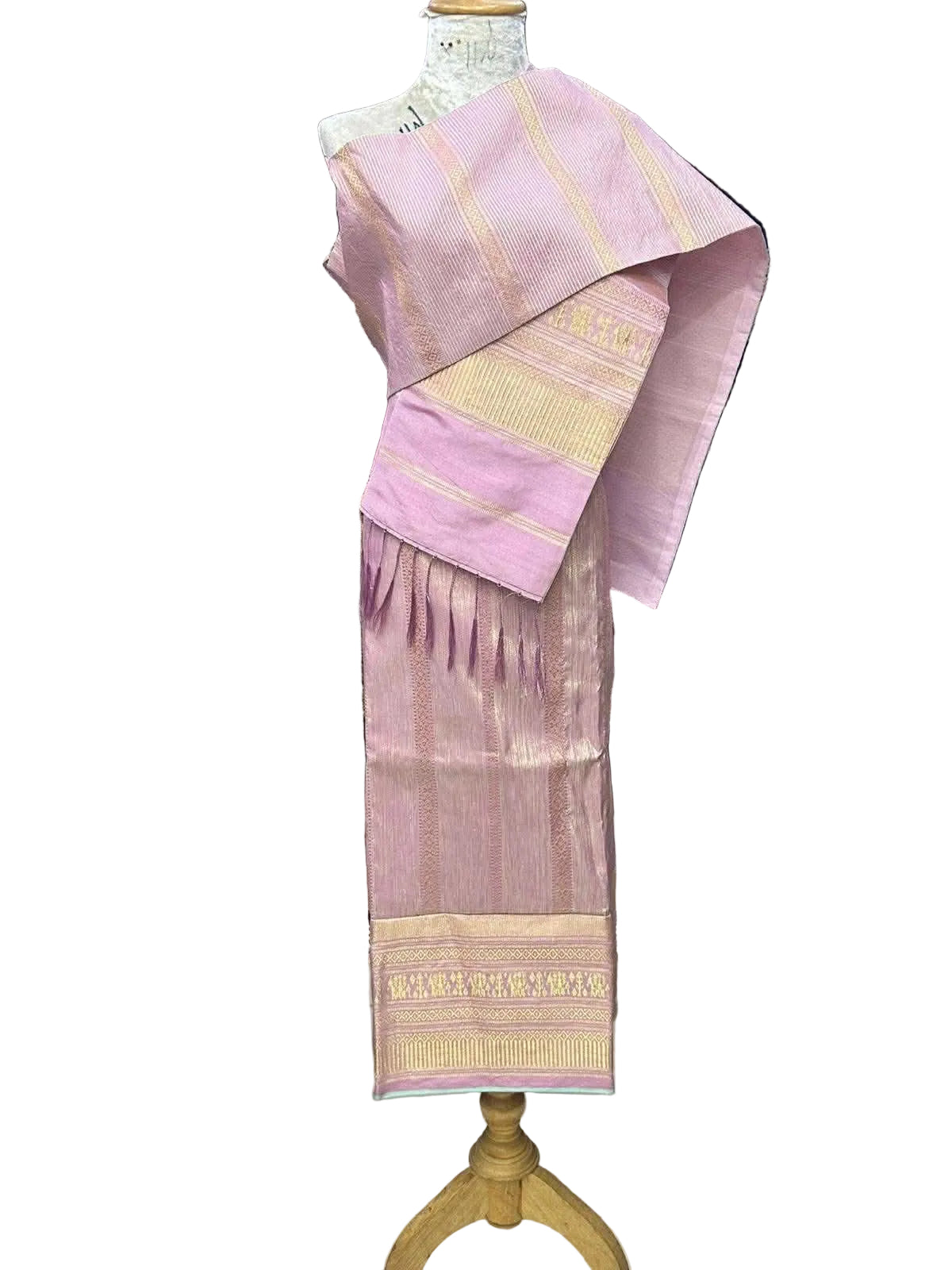 M - 32” Lilac Stripe – Traditional Lao Sinh & Pha Biang Set