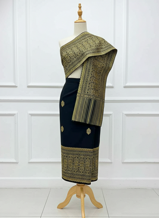 2x- 42” Black Gold– Traditional Lao Sinh & Pha Biang Set