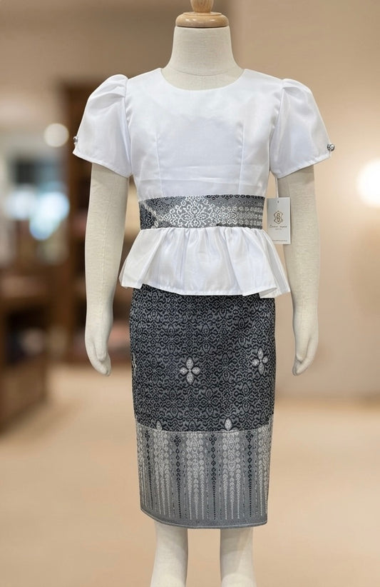 SZ 1 Soft Charcoal Lao Girls Set (Top + Sinh)