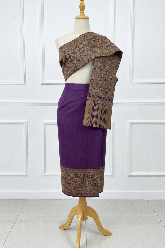 3x- 44” Purple – Traditional Lao Sinh & Pha Biang Set