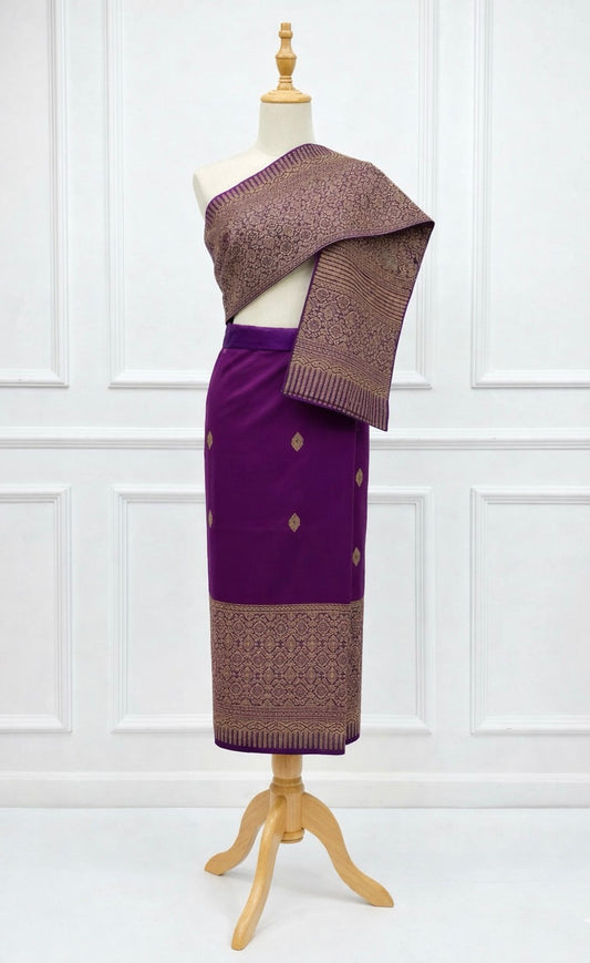 XL- 36” Purple Bloom – Traditional Lao Sinh & Pha Biang Set