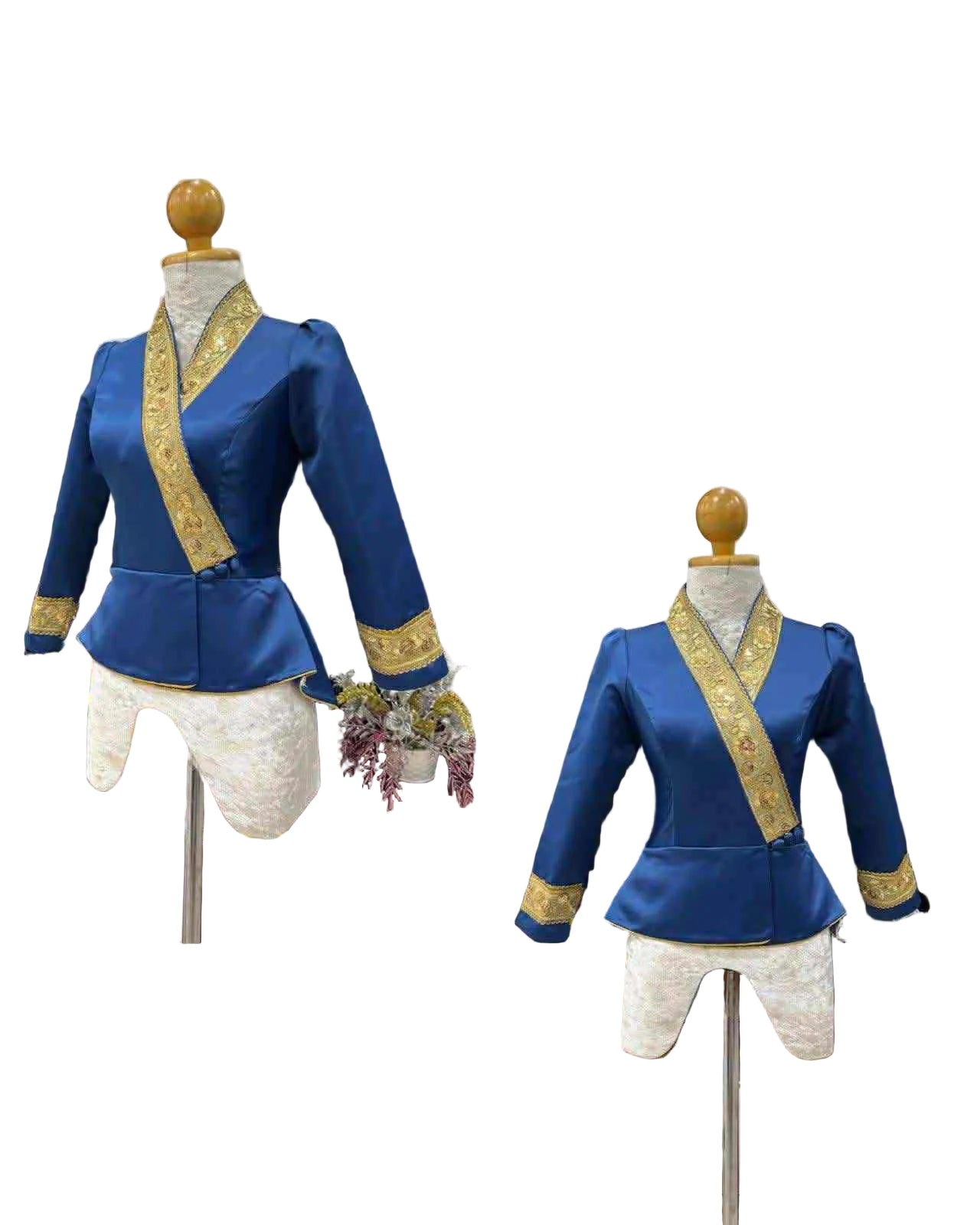 Traditional Lao Peplum Top with Gold Trim Royal Blue
