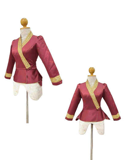 Traditional Lao Peplum Top with Gold Trim Crimson Red