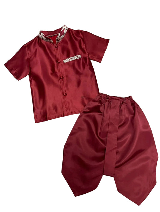 Traditional Lao Boys 2pc Set Dark Red