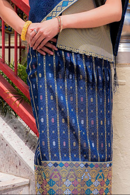 Midnight Sapphire – Traditional Lao Sinh & Pha Biang Set