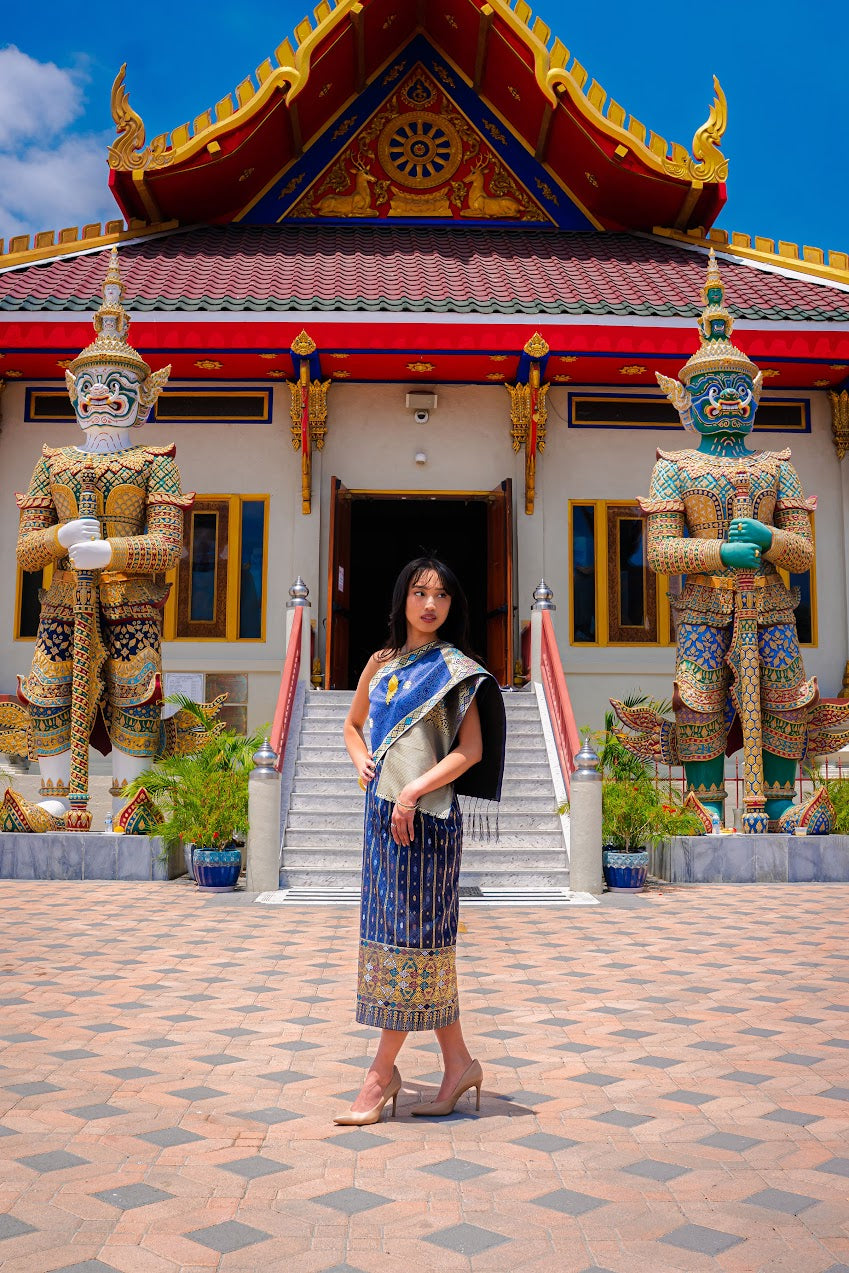 Midnight Sapphire – Traditional Lao Sinh & Pha Biang Set