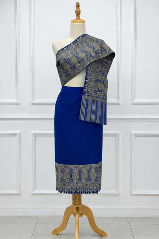 1x- 40” True Blue – Traditional Lao Sinh & Pha Biang Set