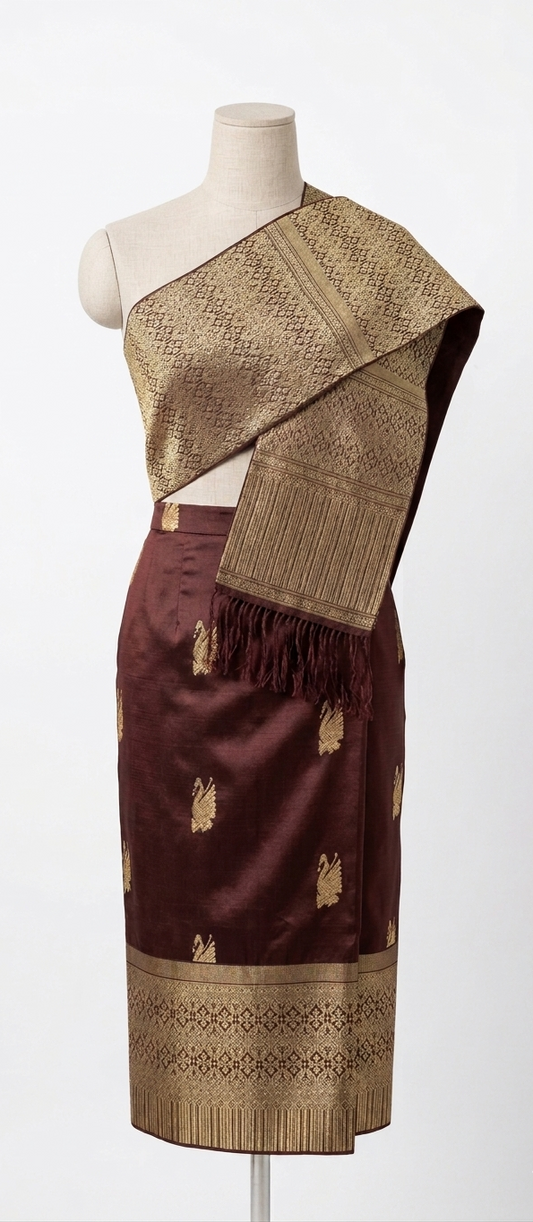 S - 30” Brown – Traditional Lao Sinh & Pha Biang Set