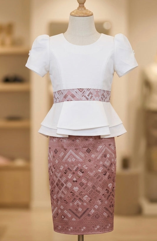 SZ 3 Pink Ethnic Lao Girls Set (Top + Sinh)