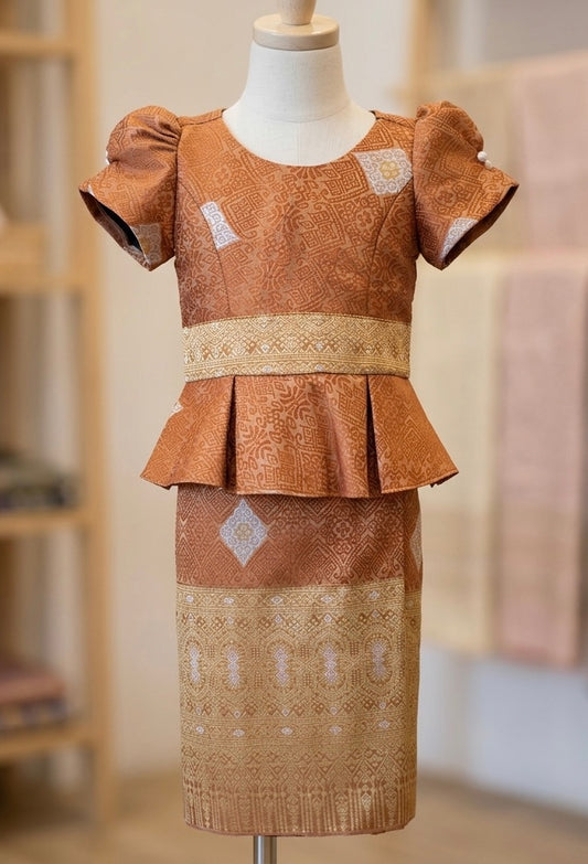 SZ 4 Orange Lao Girls Set (Top + Sinh)