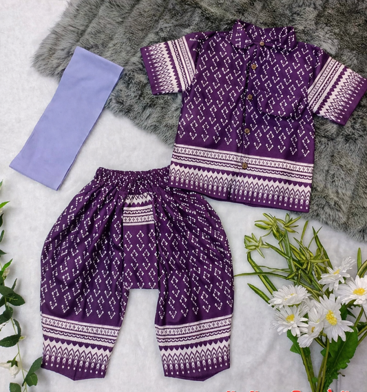 Southern Lao Style Boys 3pc Set Purple
