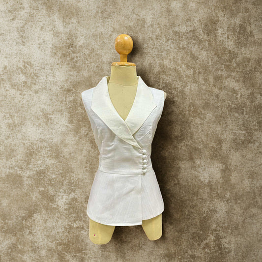 Traditional Lao Sleeveless Top (White)